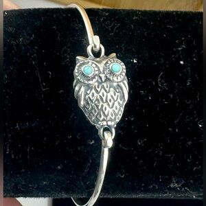 JAMES AVERY Sterling Silver & Turquoise Owl Hook-On Bangle Bracelet RETIRED RARE
